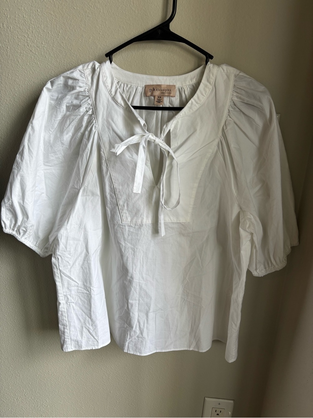 Philosophy White Puff Sleeve Tie Front Blouse Size M